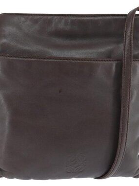 Authentic LOEWE Anagram Pouch Shoulder Bag Leather Dark Brown